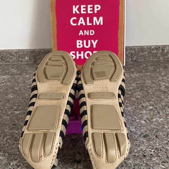 Eileen Fisher striped canvas flats slip on shoes - Picture 4 of 16